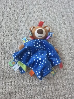 Taggies Blue Star Bear Lovey with Colorful Ribbon Tags